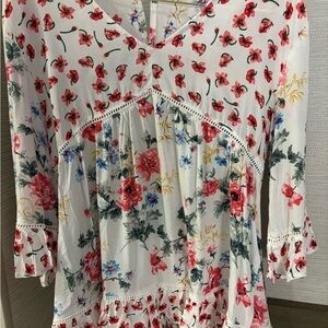 Suzanne Betro Floral Blouse with Red and Blue Accents